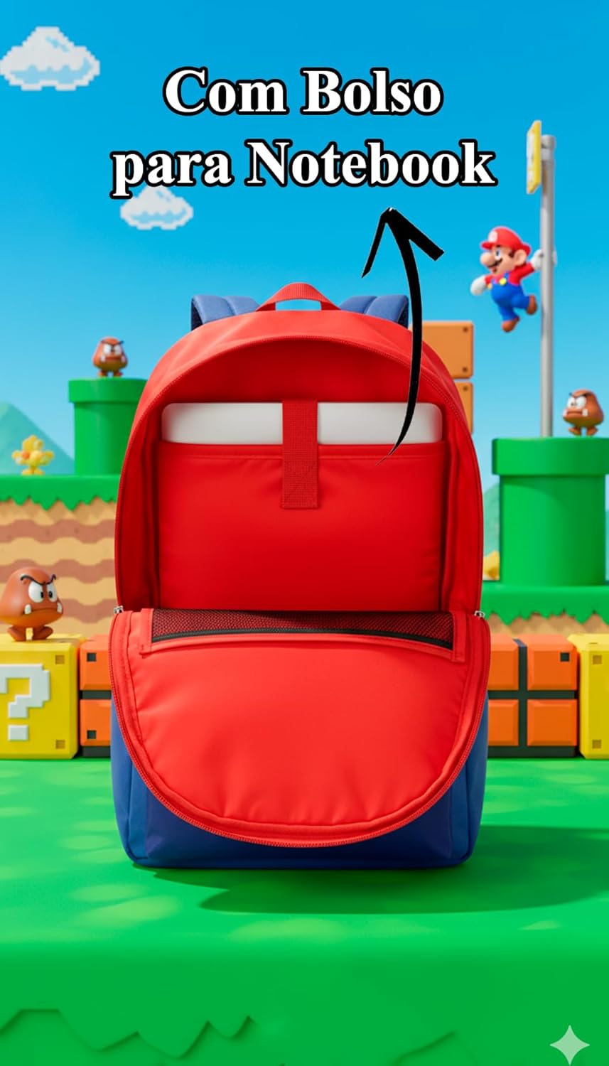 Mochila Escolar Super Mario com Lancheira e Estojo, Kit 3 Peças, Vermelha e Azul, 46cm de Altura em promoção! Veja a oferta e mais achadinhos de Mochilas escolares 5 Hoje é o melhor dia para comprar Mochila Escolar Super Mario com Lancheira e Estojo, Kit 3 Peças, Vermelha e Azul, 46cm de Altura com aquele preço maroto! Promoção! Aproveite a oferta! 5