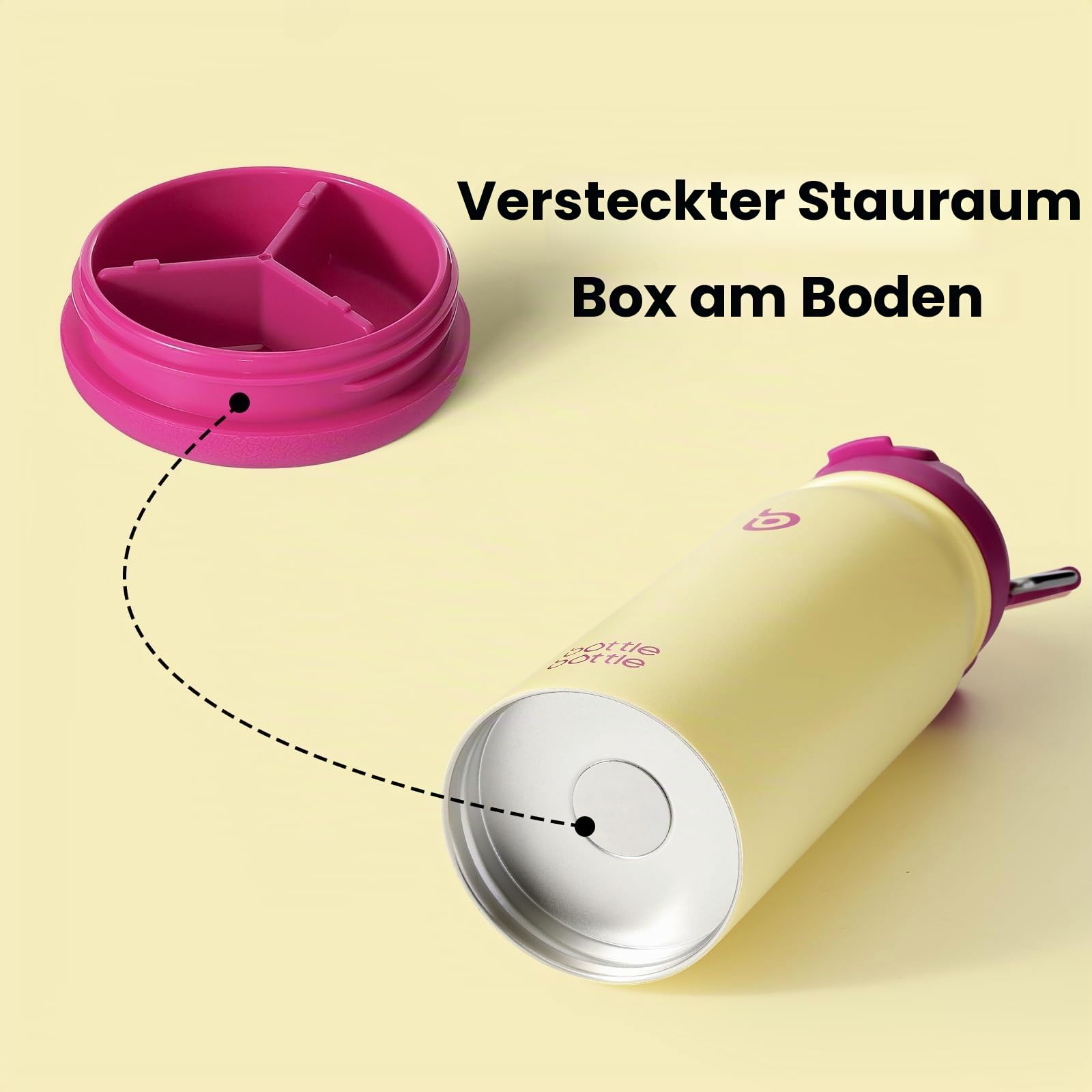 BOTTLE BOTTLE Trinkflasche Edelstahl 16oz(473ml) mit Strohhalm und Pillenfach -BPA frei- Wasserflasche mit Strohhalm für Uni, Schule, Sport, Kindergarten (Gelb)