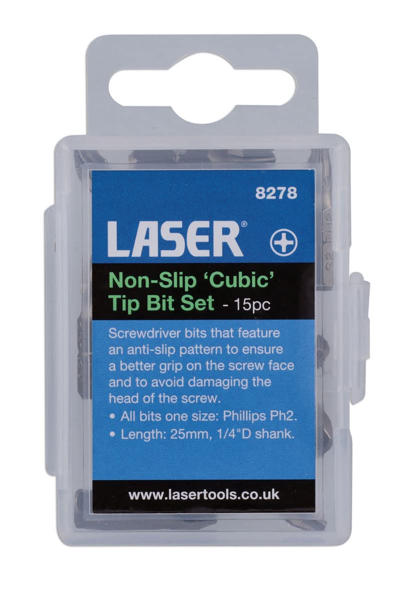 Laser 8278 Non-Slip 'Cubic' Tip Bit Set Ph2 15pc - Image 2