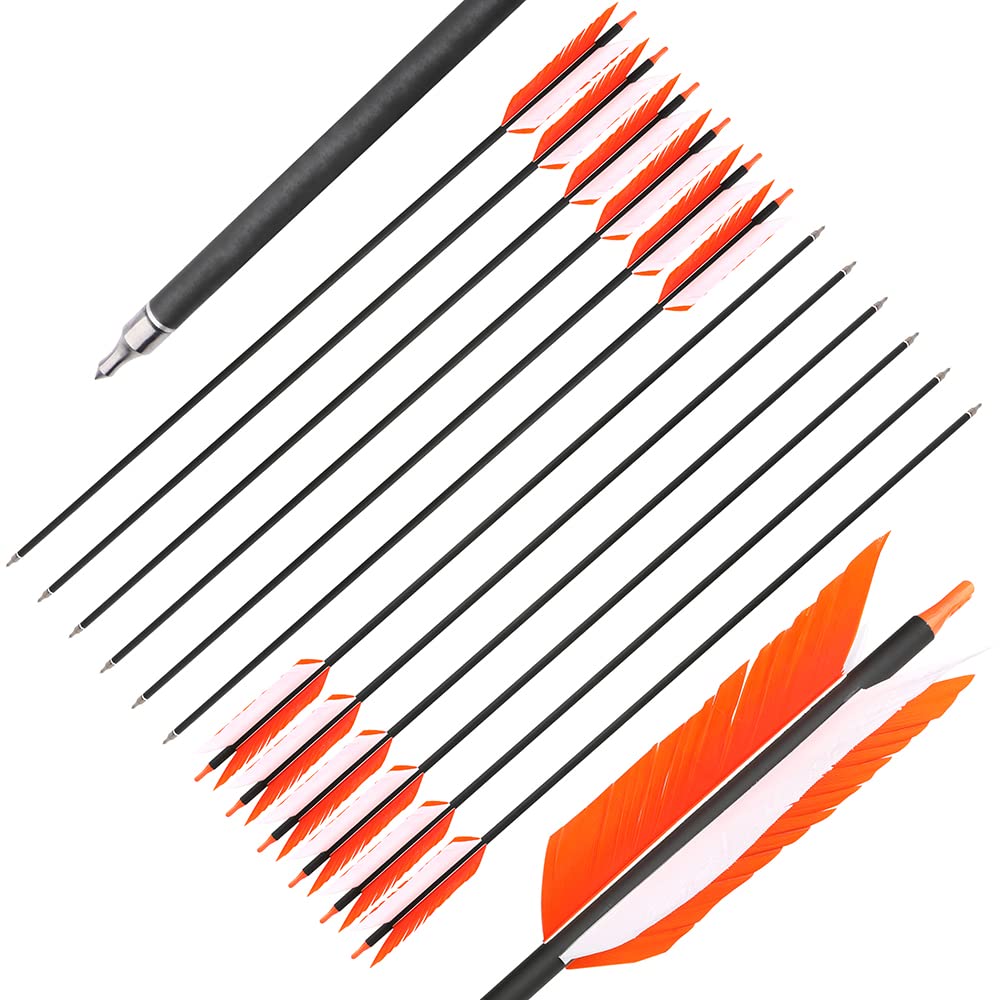 wolfman 12 Stück 30 Zoll Carbonpfeil 500 Spine mit 4 Zoll Truthahnfedern,Flu-Flu Jagdpfeile für Recurvebogen Compoundbogen Jagd & Training
