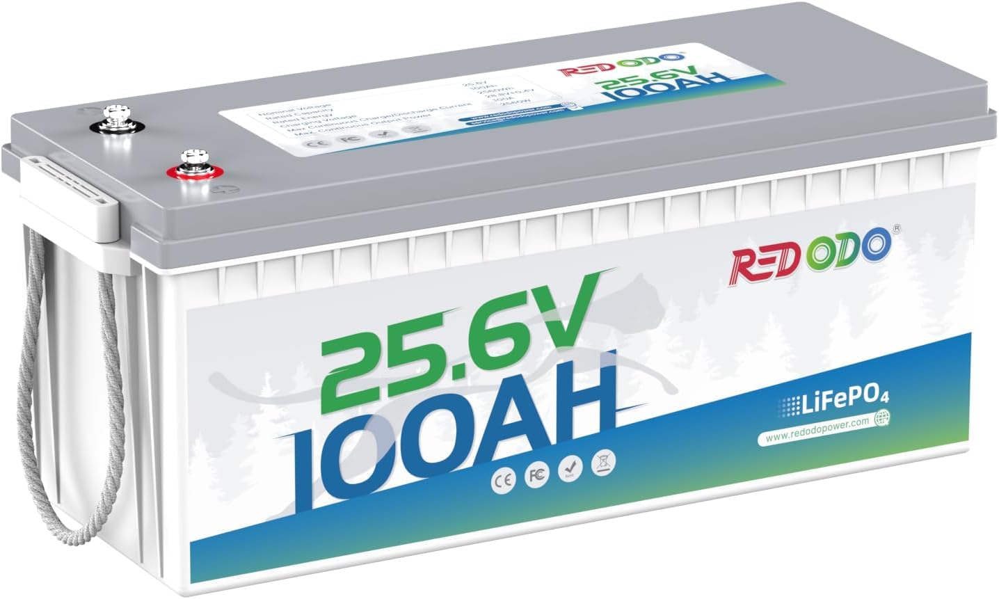 Redodo LiFePO4 akumulator litowy 25,6 V 100 Ah z BMS 100 A, maks. moc 2560 Wh, 4000+ cykli ładowania, idealny do samochodów kempingowych, instalacji solarnych i silnika trollingowego, Off Grid, Home