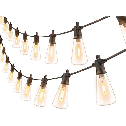 100FT Outdoor String Lights Shatterproof Dimmable LED Patio Lights Waterproof ST38 Vintage Connectable Hanging Lights with 50+4 Plastic Bulbs for Porch Backyard Garden Bistro ETL Listed(2 Packs 50FT)