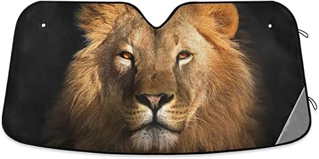Animal Lion Black Car Windshield Sun Shade Foldable UV Ray Sun Visor Protector Sunshade to Keep Your Vehicle Cool (55