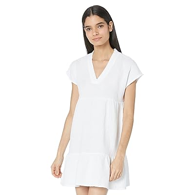 bobi Los Angeles Drop Shoulder Tiered Dress in Beach Gauze Women