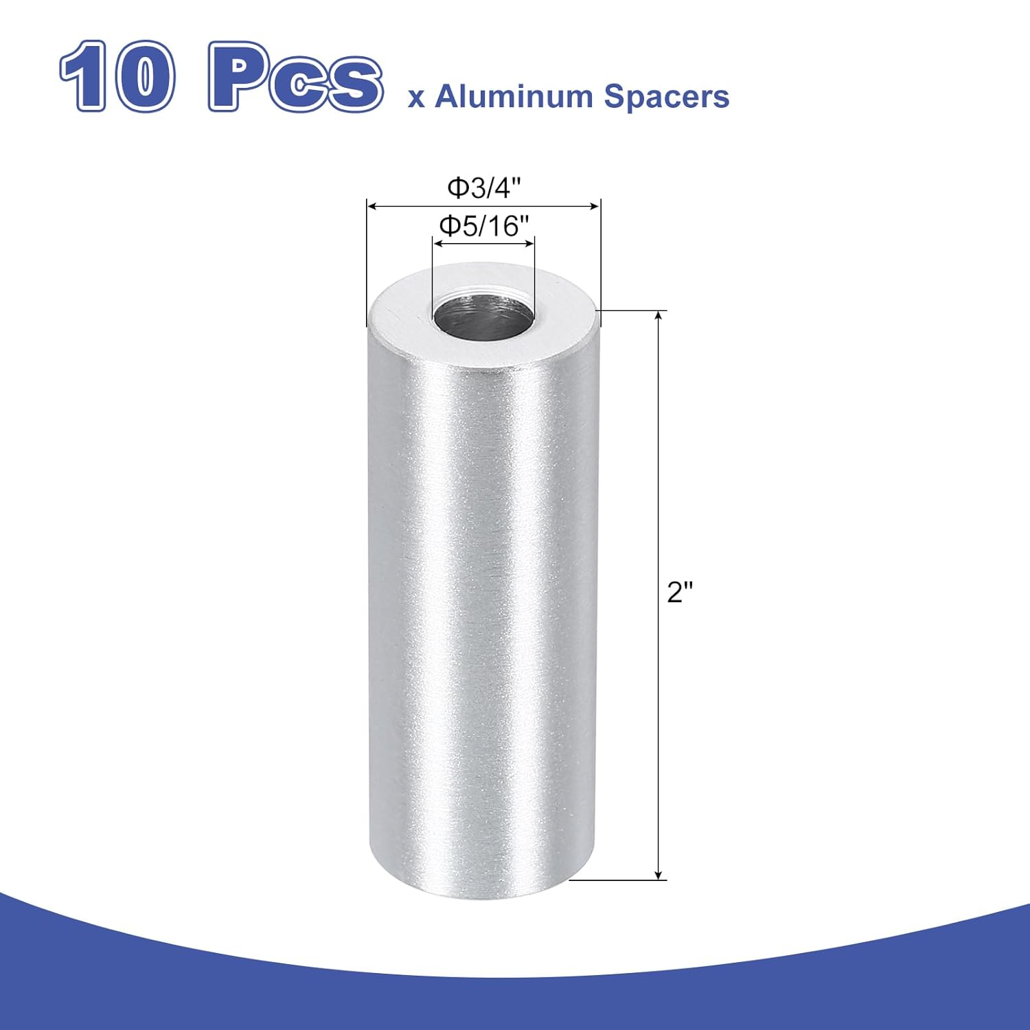 uxcell 10Pcs Aluminum Spacers, 3/4" OD x 5/16" ID x 2"L Screw Standoff Brushed Finish Unthreaded Metal Round Spacer, Unthreaded Standoff Bushing for M8 Screw Bolts