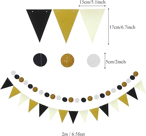 Miniatura 5 de ZERODECO Decoraciones para graduación, cartel en negro y dorado, pompones de papel espirales colgantes, confeti de papel, guirnaldas y globos para