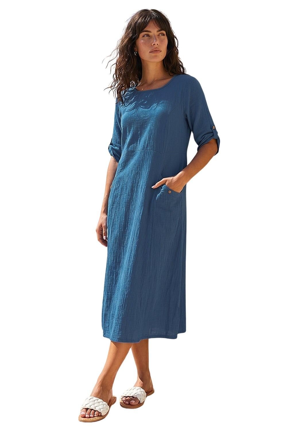 Roman Women's Blue Textured A-Line Midi Dress In Size 18