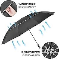 Vista 39 de G4Free Paraguas invertido resistente al viento de 54/62 pulgadas con rayas reflectantes, paraguas de golf grande y compacto para lluvia, 10