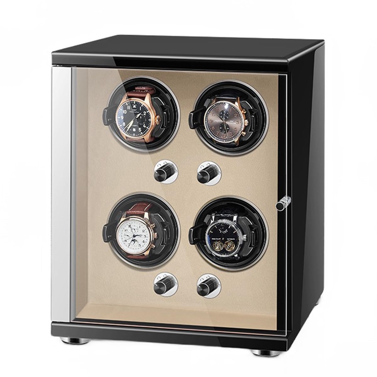 OLSKFUH Watch Winder For Automatic Watches With Quiet Motor For 4 Automatic Watches Storage Display Box With Led Lights Storage Display Box,Beige White-4+0