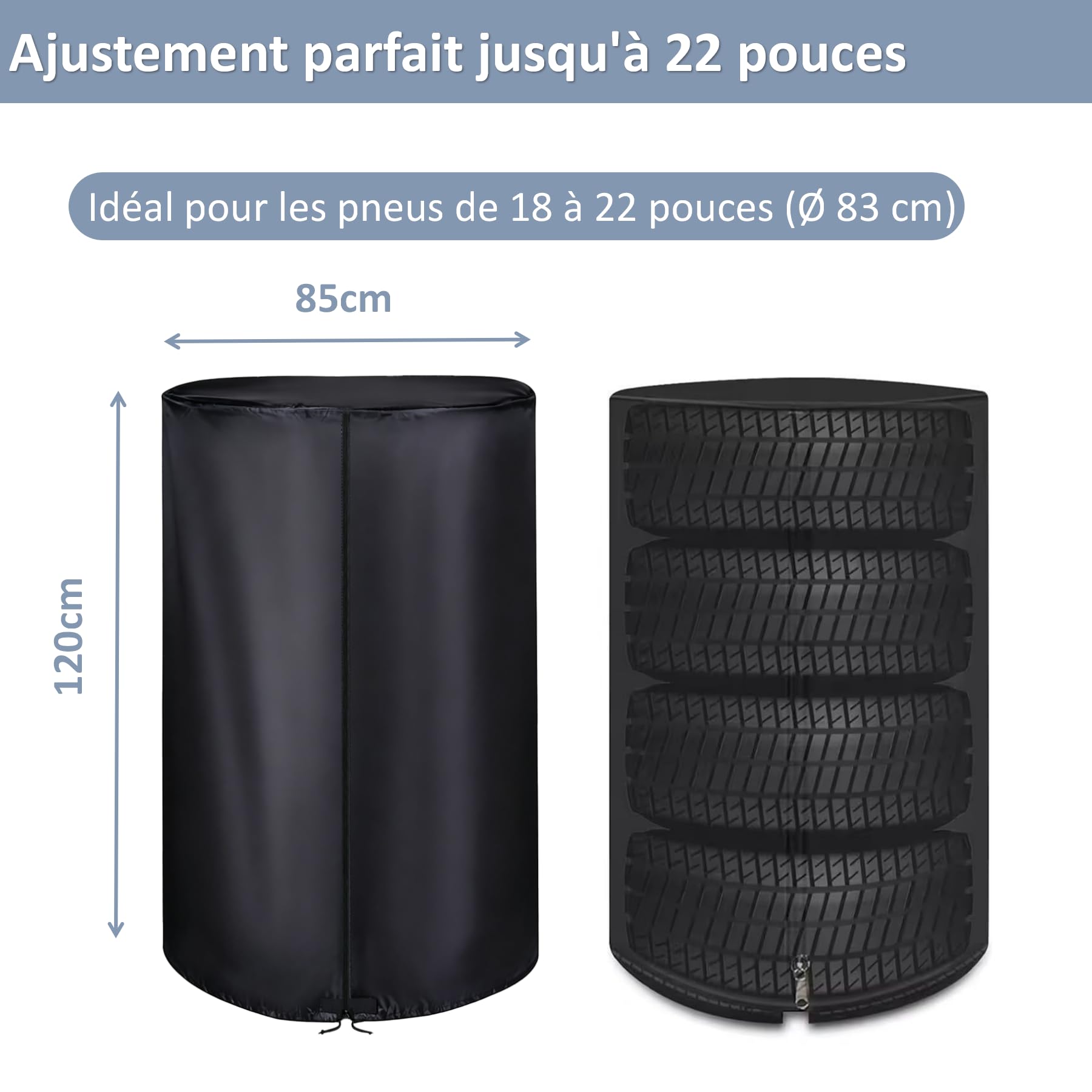 Housse de Protection pour 4 Pneus (18-22 Pouces) – Protection Robuste 570g en Oxford 420D – Housse de Rangement Imperméable avec Fermeture Éclair et Cordon de Serrage