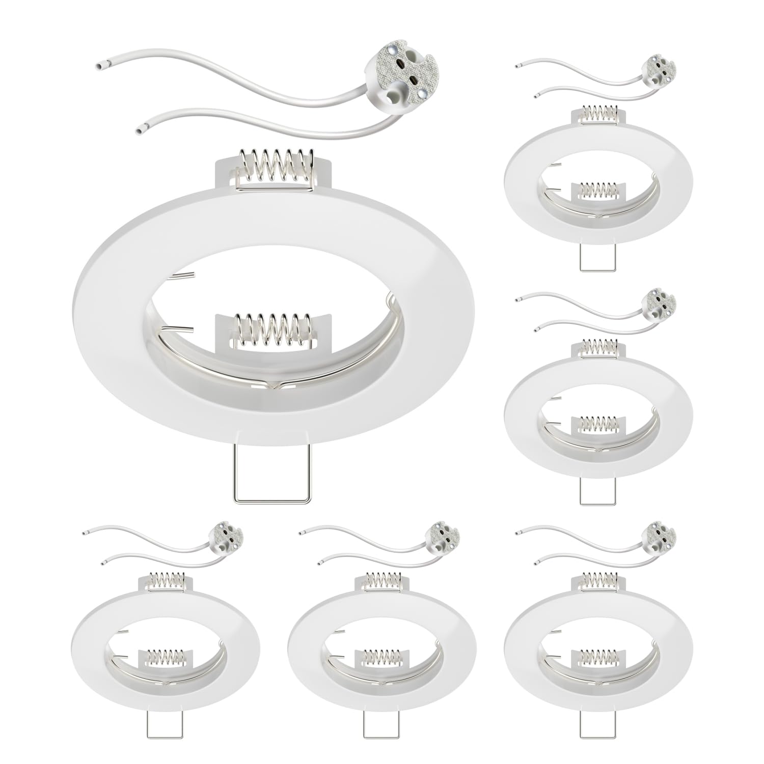 ledscom.de 6 cadres d'encastrement au plafond Circ Aluminium Cadre d'encastrement blanc (LED/Halogène/MR16/50mm) incl. douille GU5.3
