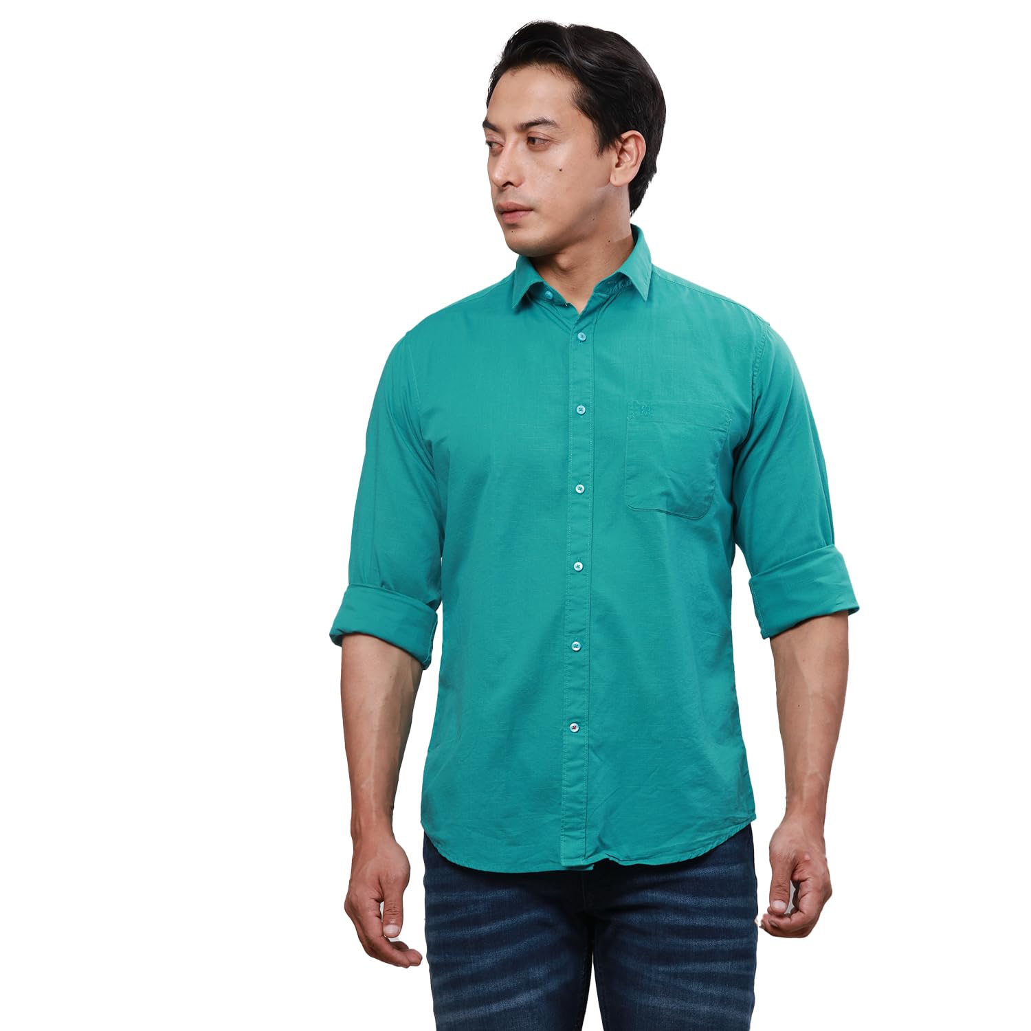 raymond Men's Pure Cotton Solid Pattern Slim Fit Regular Collar Full Sleeve Casual Shirt-picture-32