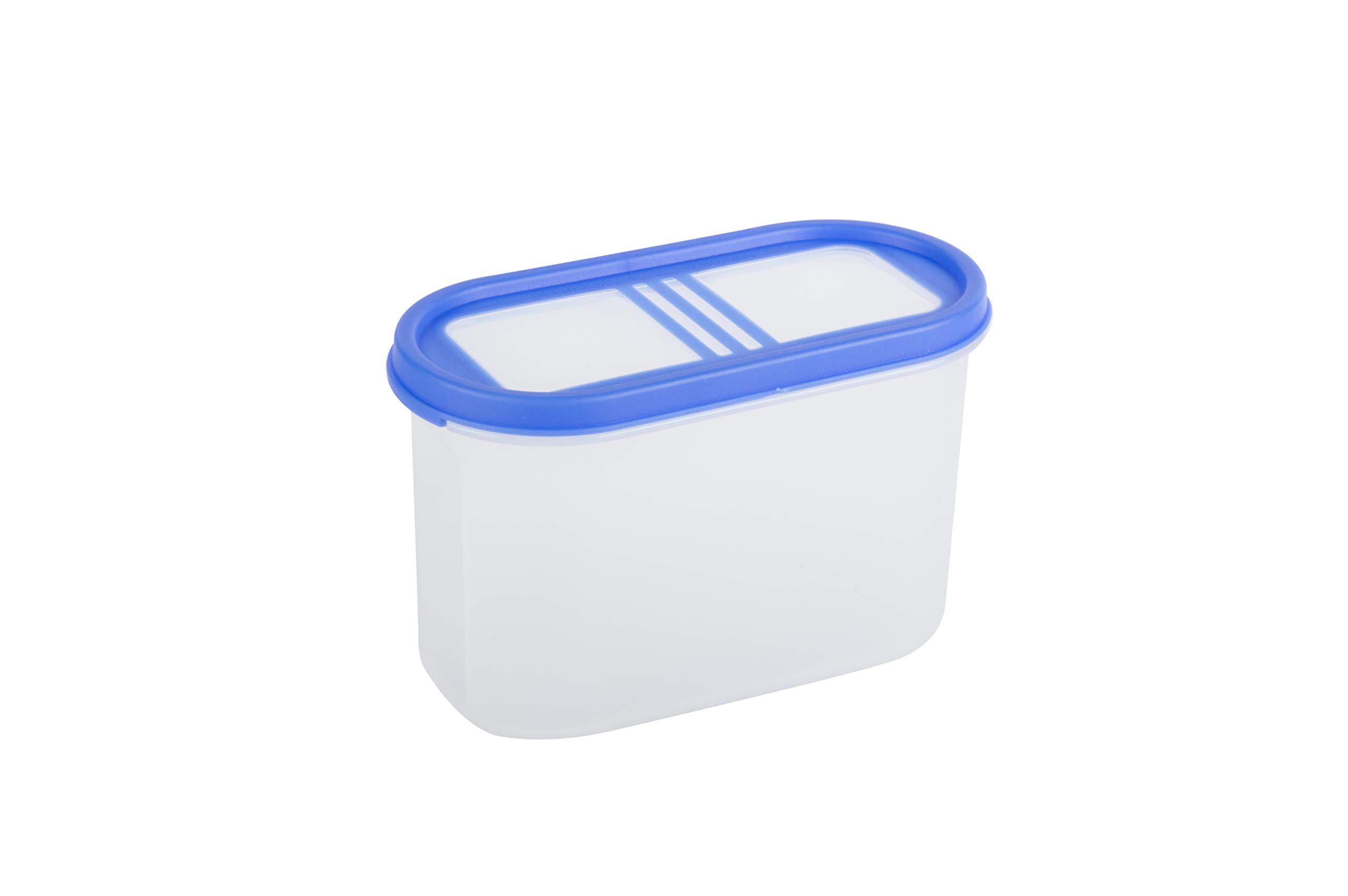 Cutting EDGE 360 View Clear-Top 3 Line Modular Containers Oval Set for Rice, Dal,Atta, Flour, Cereals, Pulses, Snacks, Stackable (1200 ML) Set of 6 - Blue Lids 1