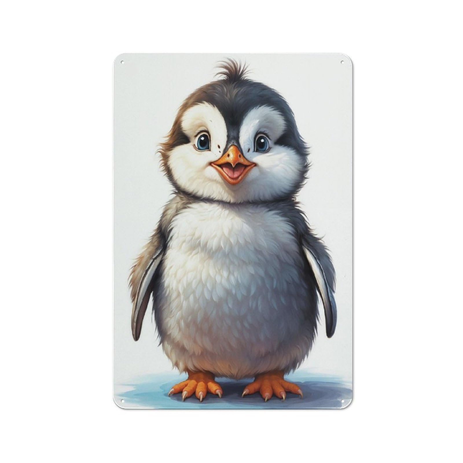 Junmoney Happy Little Penguin Retro-Style Metal Wall Sign 30X20cm For Pub Or Café, A New Home Present For Hospitality Wall Decor Collectors