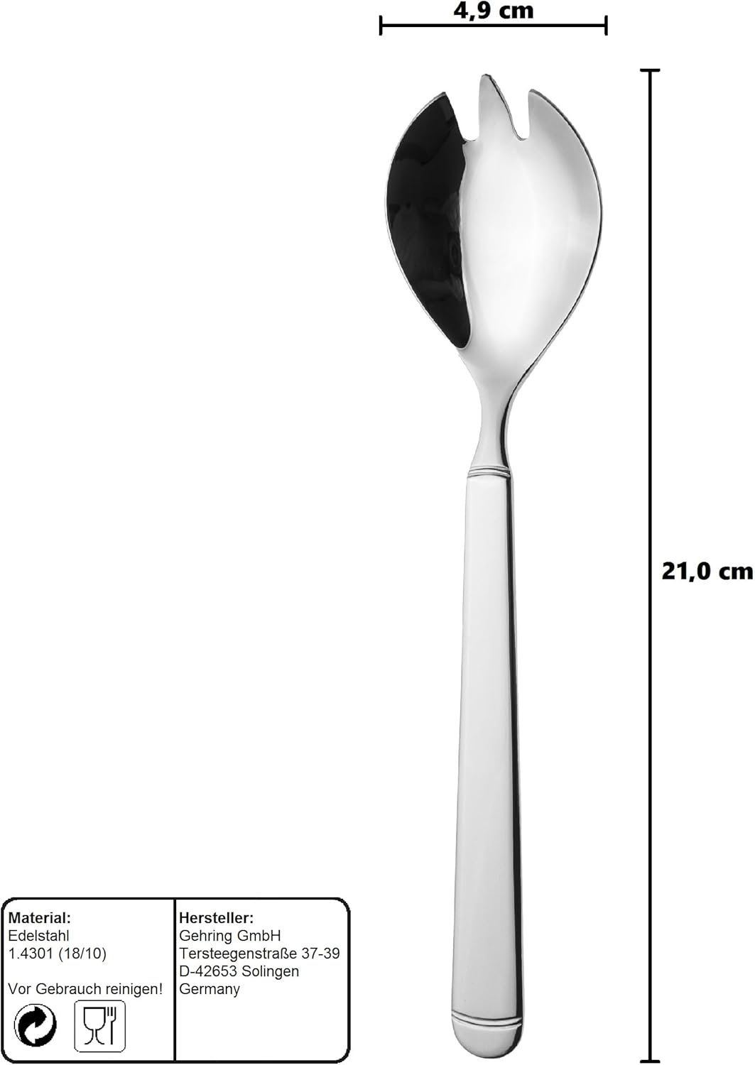Solingen GEHRING Salad Servers 2-Piece Set, Salad Spoon and Salad Fork Made of 18/10 Stainless Steel, Made in Germany