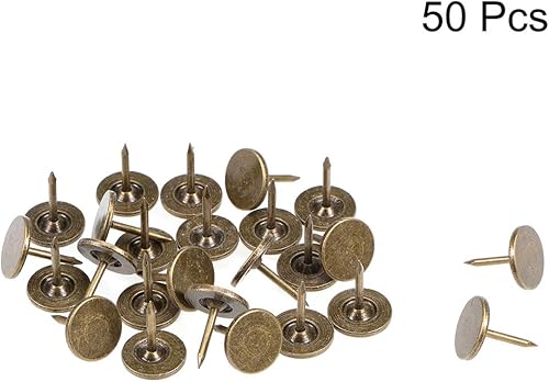 Miniatura 8 de uxcell Uñas de tapicería de 0.433 in x 0.669 in, cabeza plana, uñas de muebles de tono bronce para muebles, cabeceros de sofá, 50 unidades