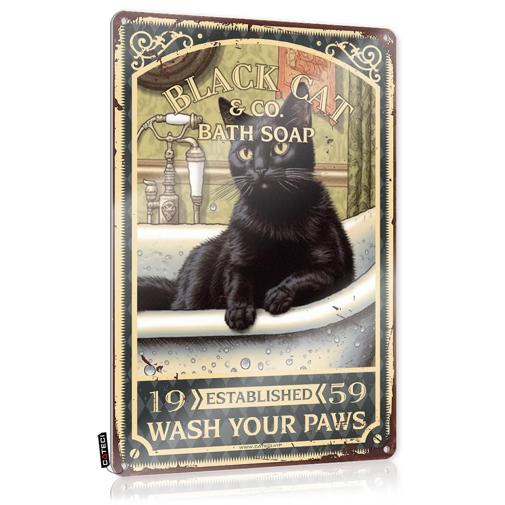 Fzfn Colour Classy Signs, Cocoa Nice Black Cat Bath Soap Wash Your Paws | Farmhouse Pool Bar Decor(30X40cm)