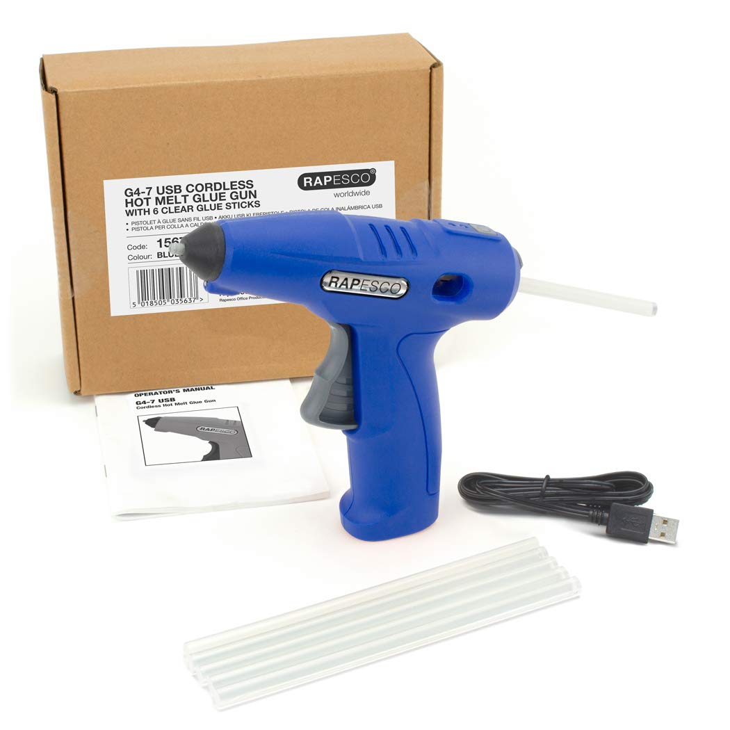 Rapesco 1567 G4-7 Pistola Colla a Caldo a Batteria e 6 Bastoncini, Blu