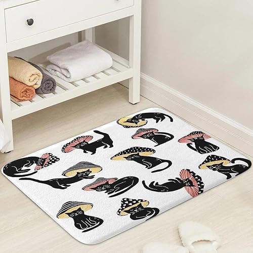 Miniatura 3 de MERCHR Divertida alfombra de baño con diseño de hongo y gato para baño, alfombra única y divertida de arte hilarante, antideslizante, bonita