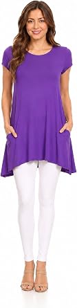 Womens Casual Short Sleeve Tunic Top with Pockets