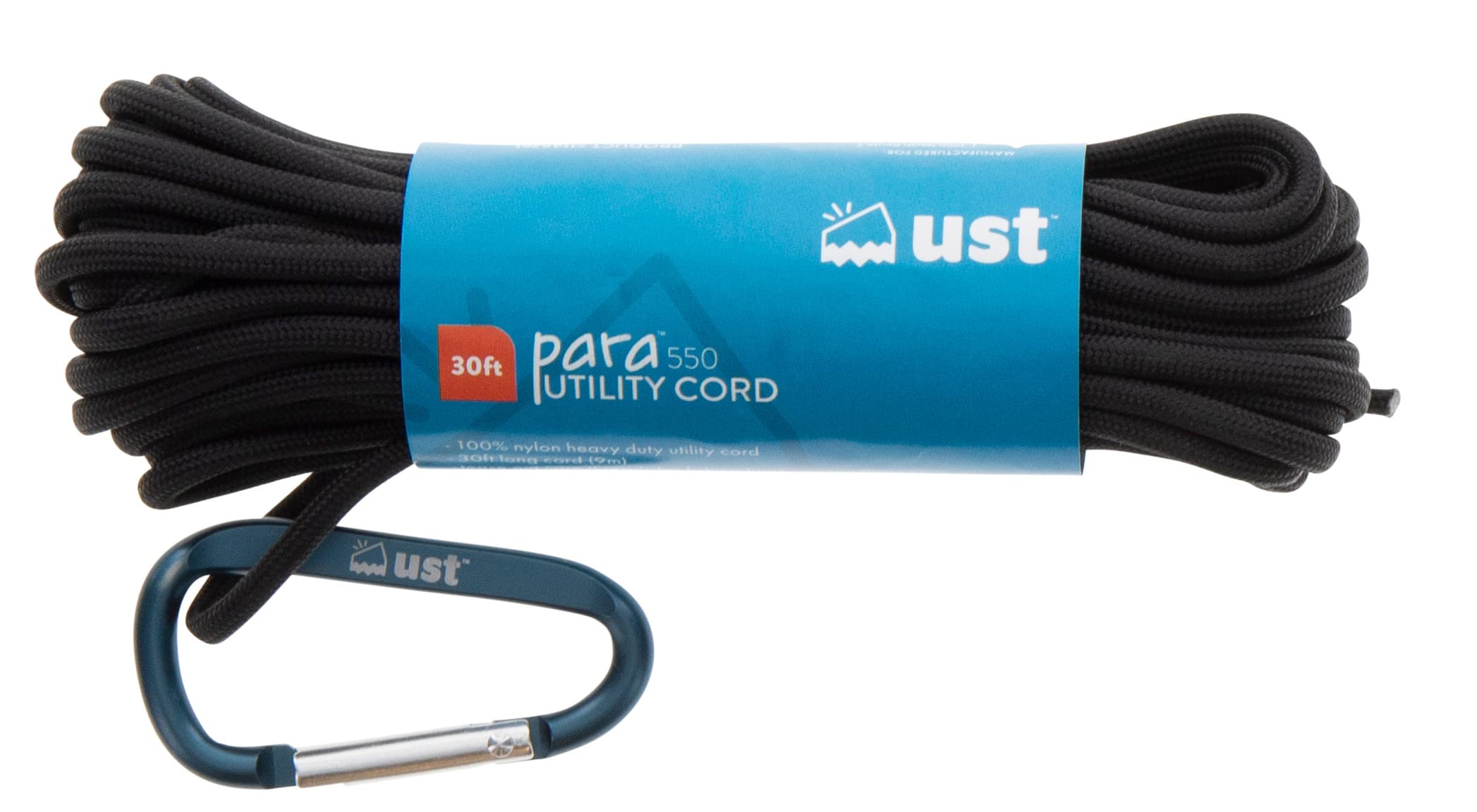 UST 30 Foot Paracord with 550lb Hank, Heavy Duty Nylon Construction and Carabiner for Emergency, Hiking, Camping, Backpacking or Outdoor Survival