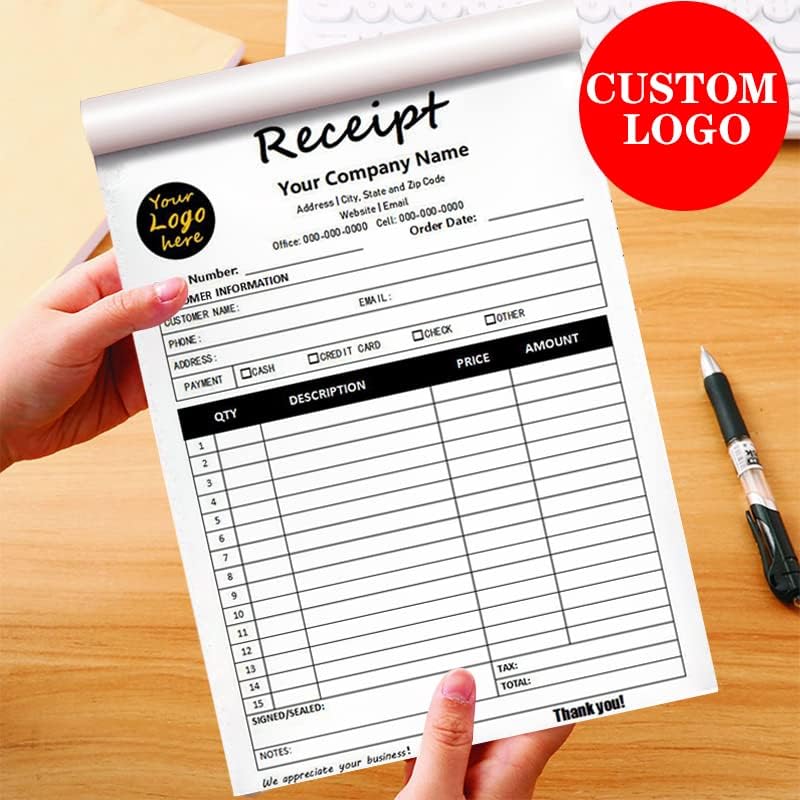 Miniatura 6 de Libro de recibos personalizado de 2 partes3 partes, libro de recibos personalizado, multiusos, duplicado, sin carbono, con el nombre y logotipo de