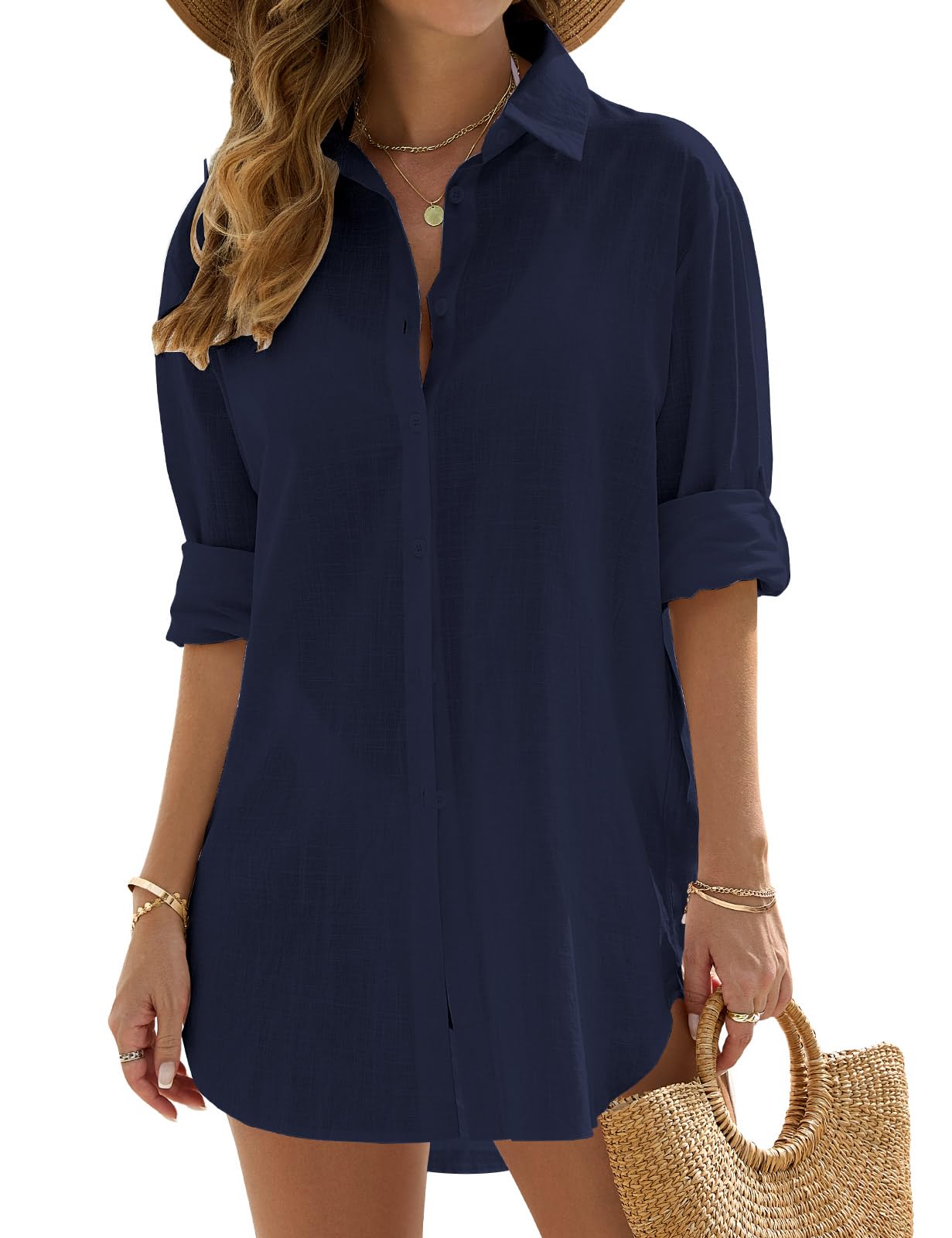 Swimsuit Coverup for Women Bathing Suit Cover Ups V Neck Button Down Beach  Shirt Dress Bikini Swimwear Cover up