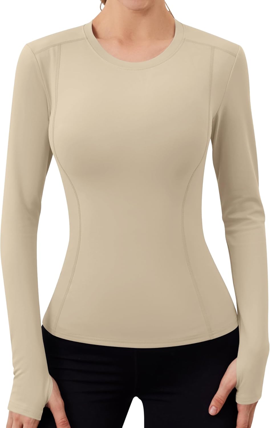 Loovoo Womens Thermal Fleece Lined Workout Shirts Athletic Compression Tee Long Sleeve Yoga Gym Basic Tops - Image 5