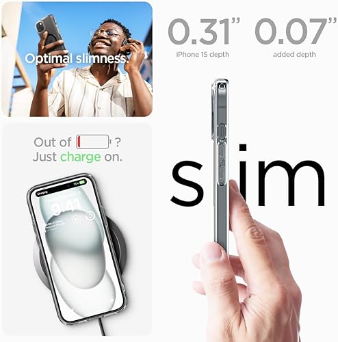 Vista 228 de Spigen Funda para iPhone 15 Pro, ultra híbrida MagFit [antiamarilleo] [compatible con Magsafe] - Fibra de carbono