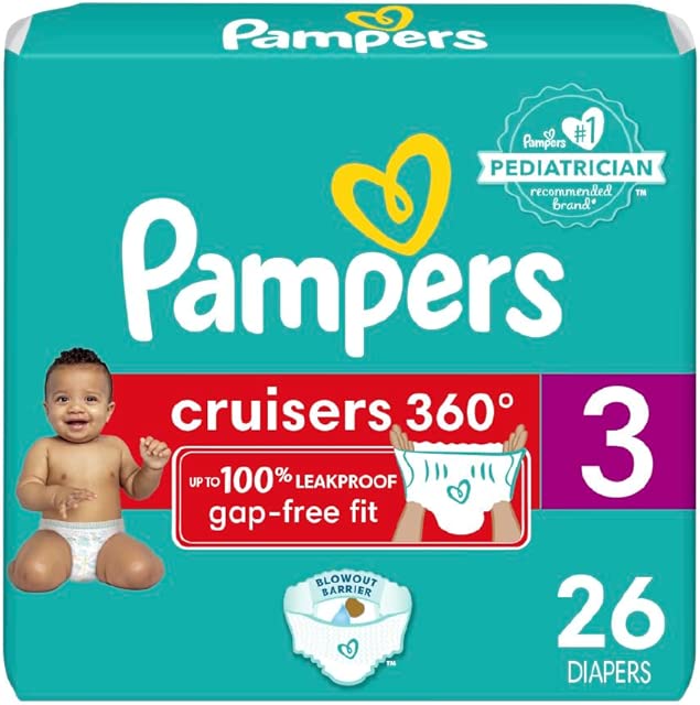 Pampers Cruisers 360 Diapers - Size 3, 26 Count, Pull-On Disposable Baby Diapers, Gap-Free Fit