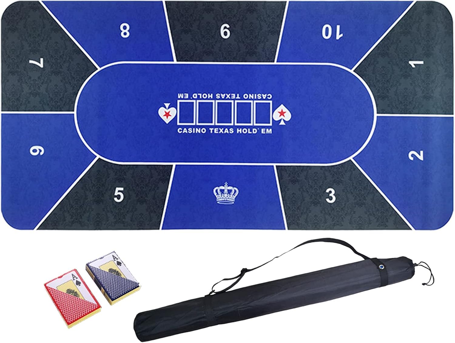 Tapis de poker pour 10 joueurs avec sac de transport et dessus de table antidérapant