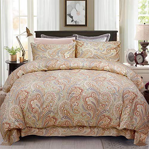 Softta 4Pcs,Queen Size, Paisley Bedding Set (1 Duvet Cover 1 Flat Sheet And 2 Pillowcase) 800 Tc 100% Cotton Khaki #TOP12