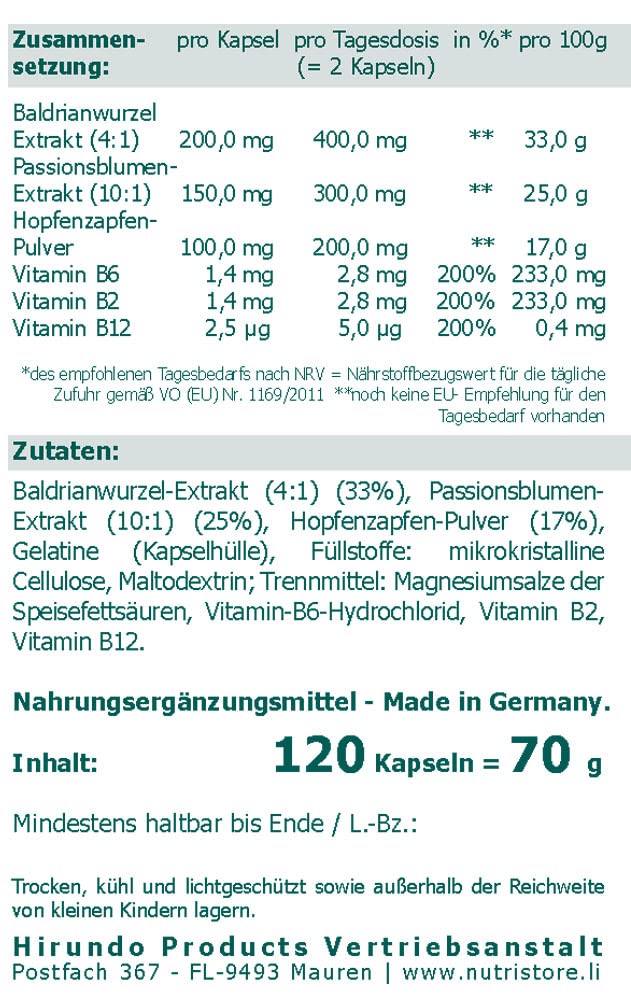 Passionsblume Baldrian Nerven Kapseln 120 Stk. für einen guten Schlaf