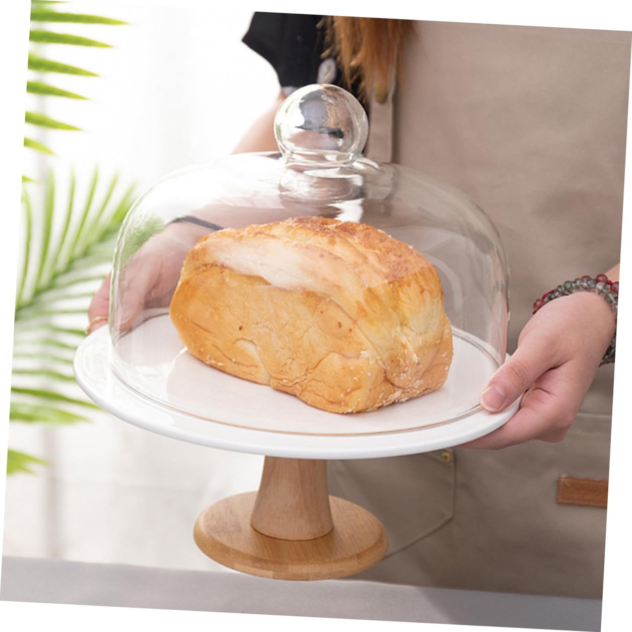 Alipis Dessertständer mit Deckel, Kleine Glas Keramik Holz Gebäckplatte