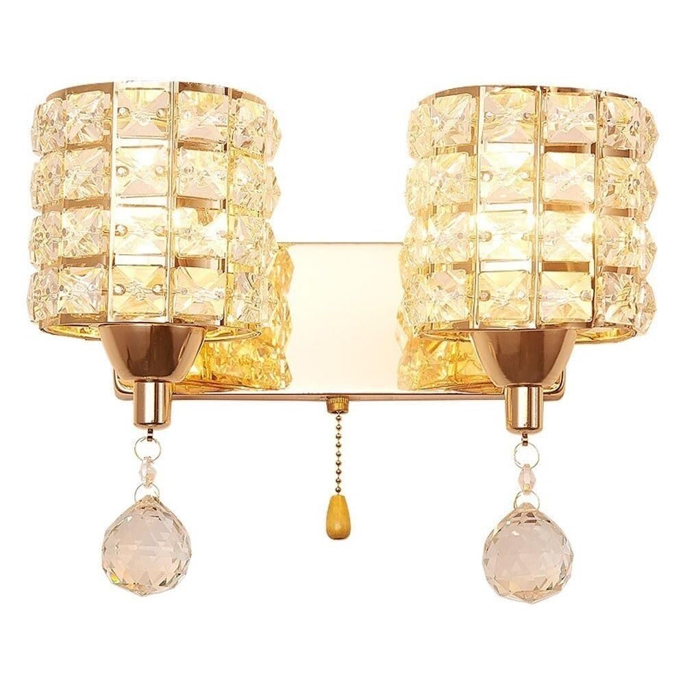 HPTHLY Nordic Wall Sconce, 2-Light Gold Crystal Wall Lamp, Cylinder Glass Wall Light With On/Off Switch, E14 Socket Lighting Fixture For Bedroom, Living Room, Aisle,