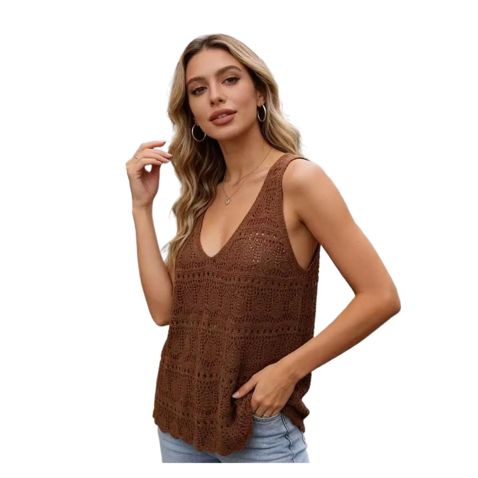 Gilet de Plage en Tricot ajouré au Crochet for Femmes, col v