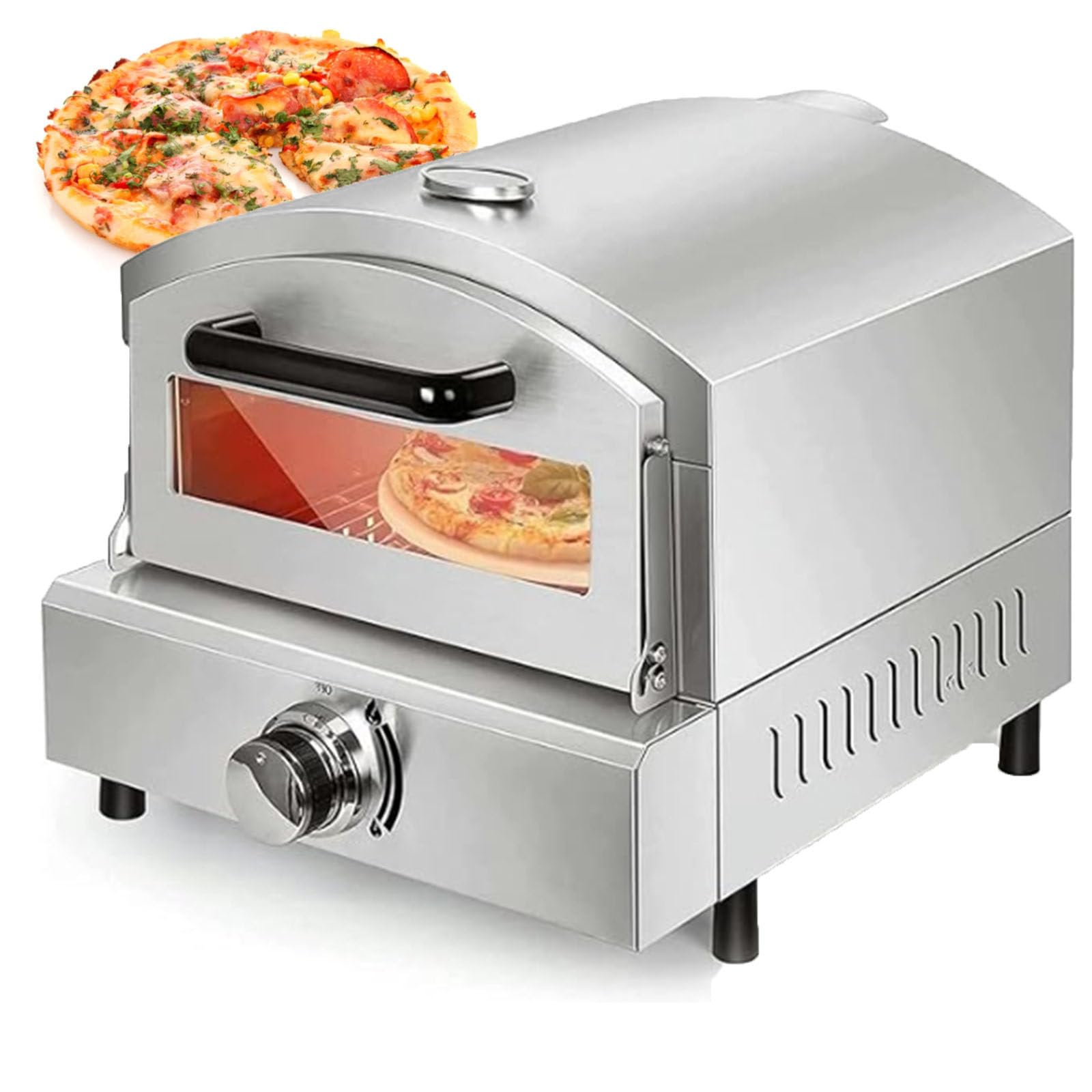 Horno de pizza portátil de leña con piedra giratoria y termómetro integrado para exteriores, patio, camping, picnics