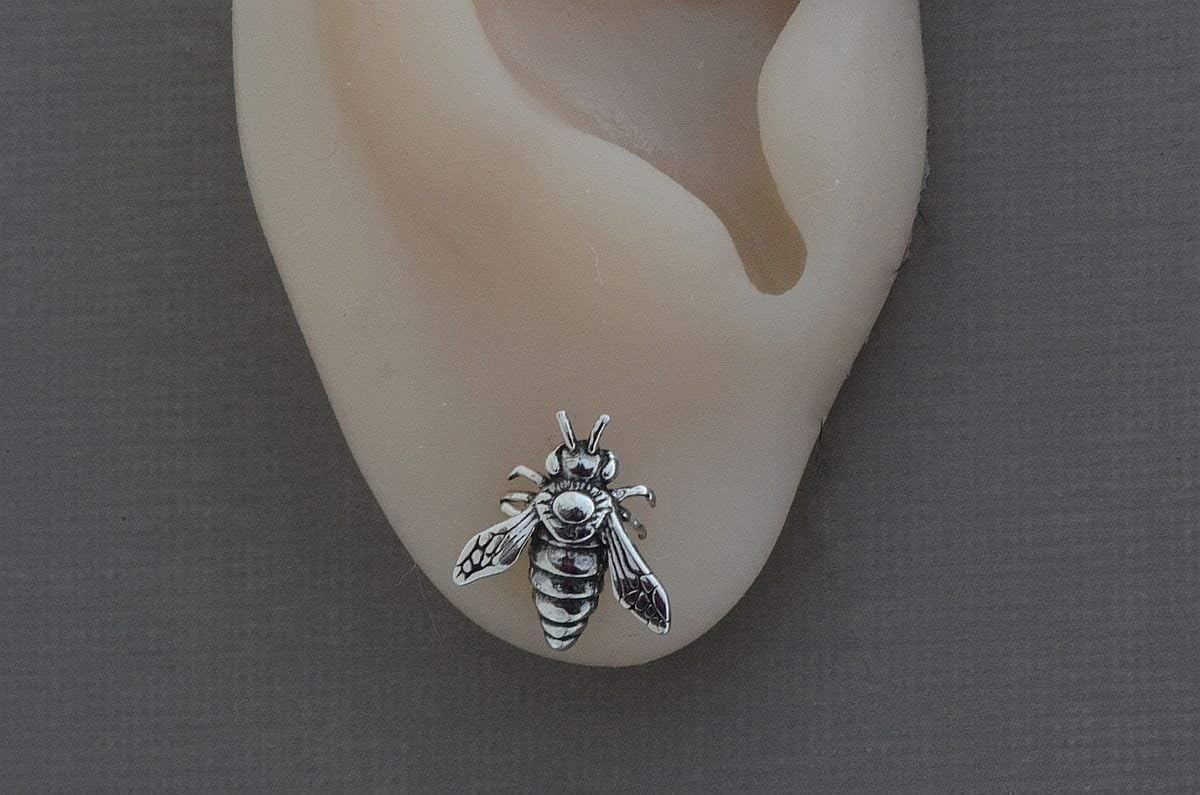Sterling silver hoop ear jackets, two sided earrings, choice of sun, flower, bee stud Nature inspired jewelry for men women