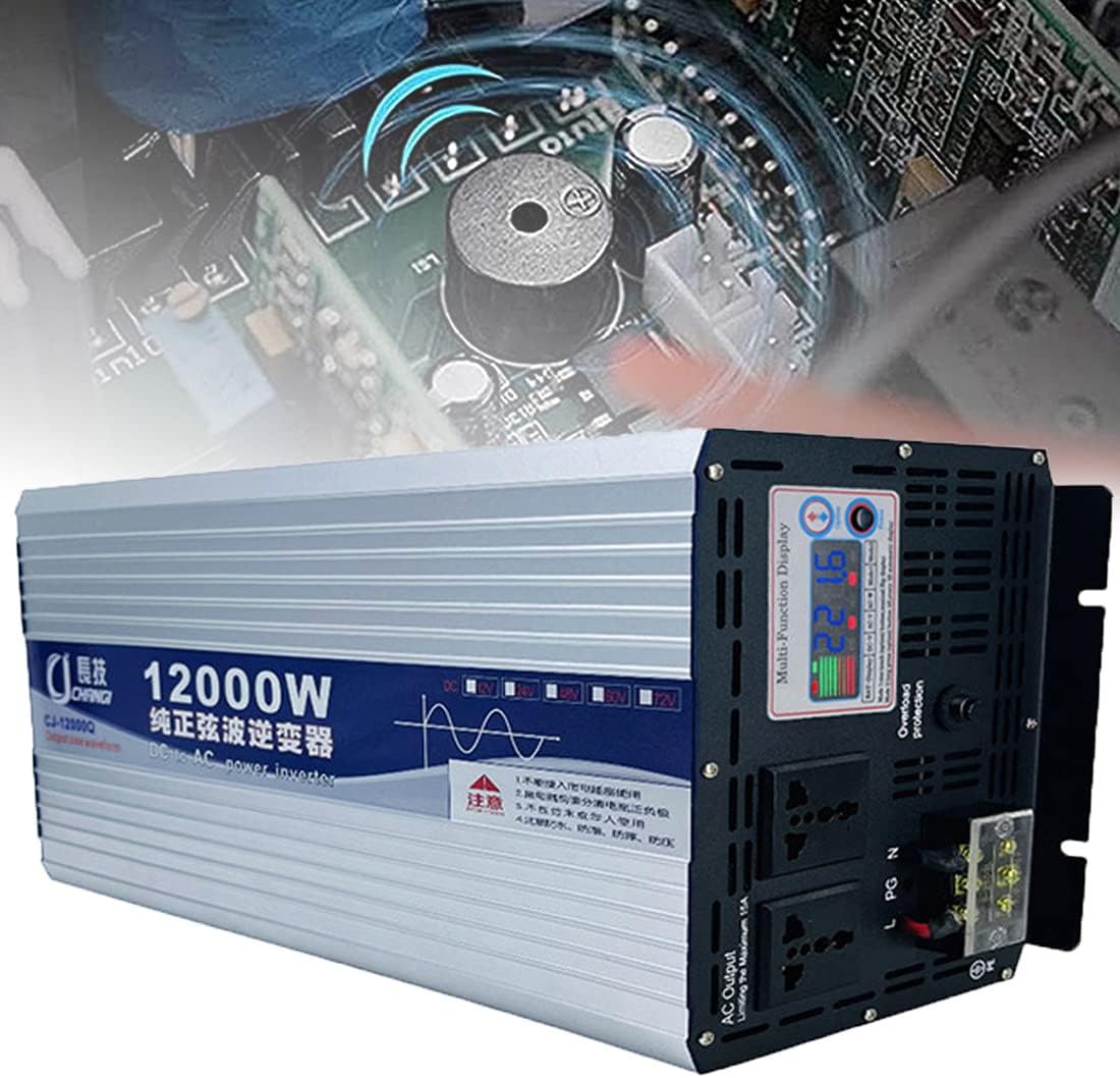 10000W/12000W Pure Sine Wave Inverter 24V/48V/60V/72V DC to 110V/220V AC Converter Car Transformer for Home,RV,Truck,Power Inverter with 2 AC Socket & Color Display Screen,12000W-24Vto220V