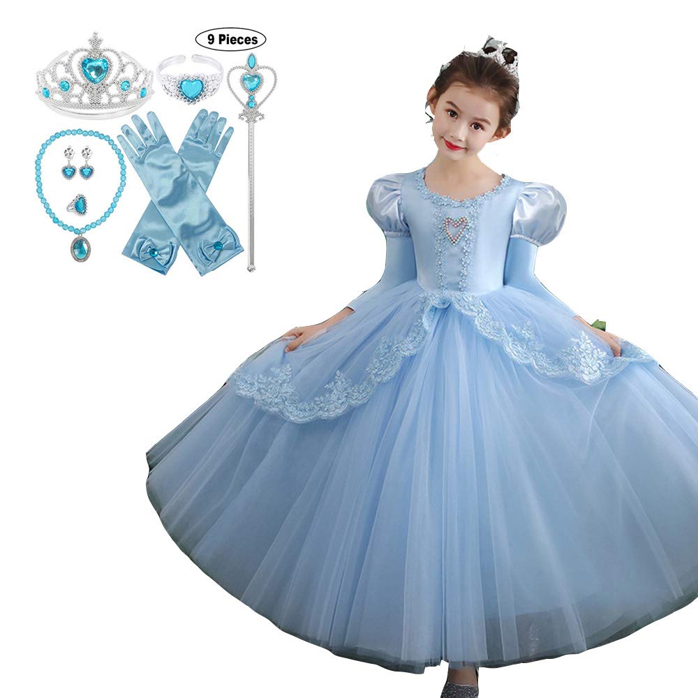 JJAIR Girls Belle Princess Dress, Puff Sleevecosplay Tutu Dress Up Costume Halloween Carnival Cosplay Christmas Birthday Ball Gown,100