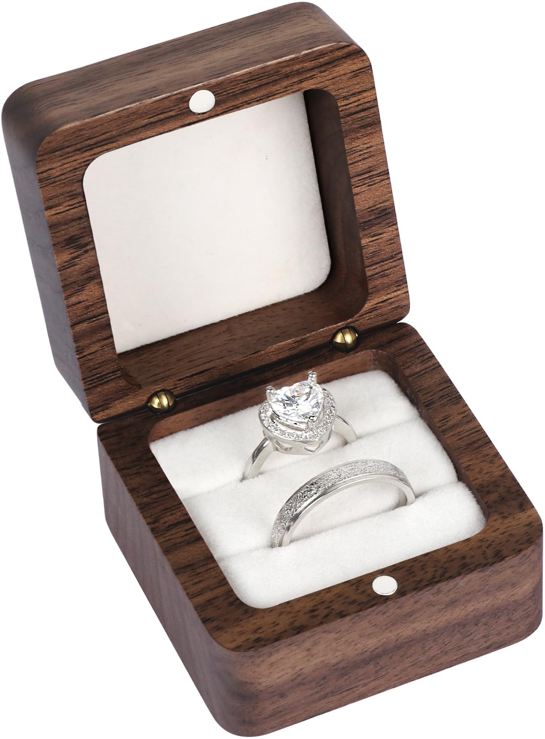 SLOZO Scatola per fedi nuziali in legno per 2 anelli, scatola per fedi nuziali per proposta, regalo per anello di fidanzamento per il giorno del matrimonio, scatola per anelli in legno fatta a mano,
