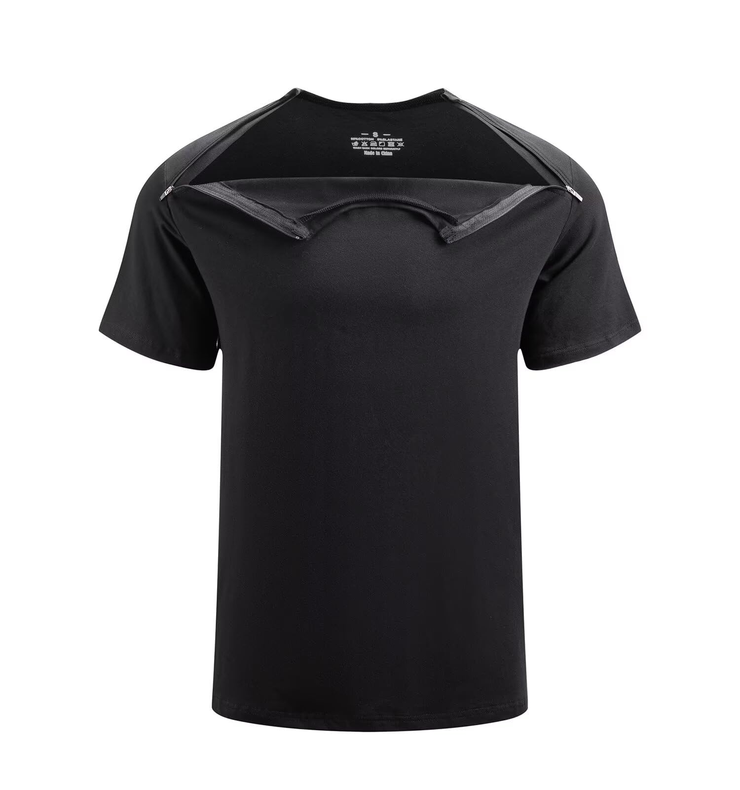 Landofgenie Camisetas Deportivas Unisex después de cirugía de Hombro para Hombre y Mujer, Camiseta Funcional con Cremalleras Laterales Izquierda y Derecha, Camisetas Activewear, Negro