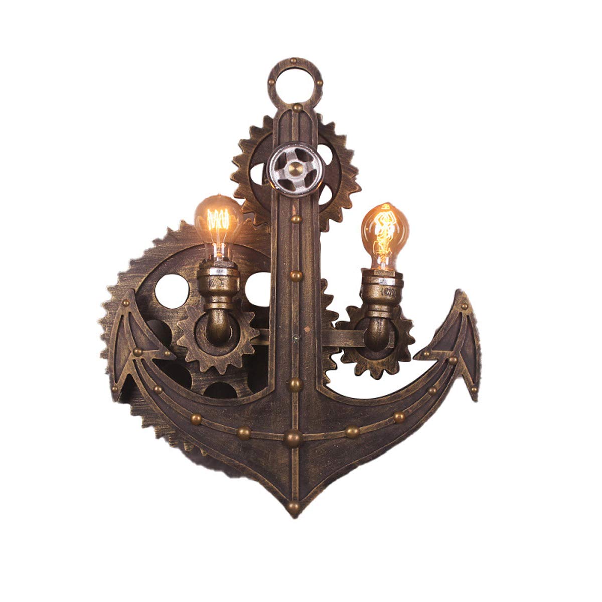WXKAGF Lampada da Parete Stile Industriale retrò Loft personalità Creativa Soggiorno Caffetteria Ristorante Soggiorno Bar Ancoraggio Ingranaggio in Ferro battuto E27 2 Lampadine Luci Decorative (47 *