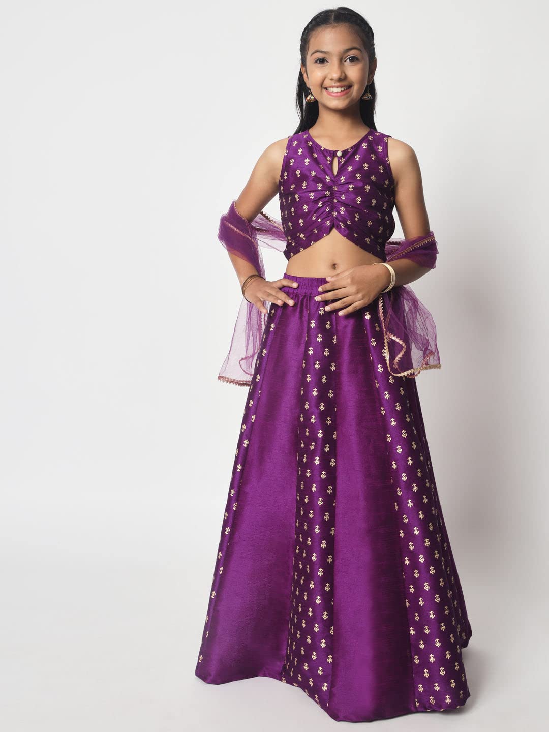 studio rasa Girls Dupion Block Printed Kids Top for Wedding Festives Party (GTC12312/15-16_Purple_15-16 Y) 4