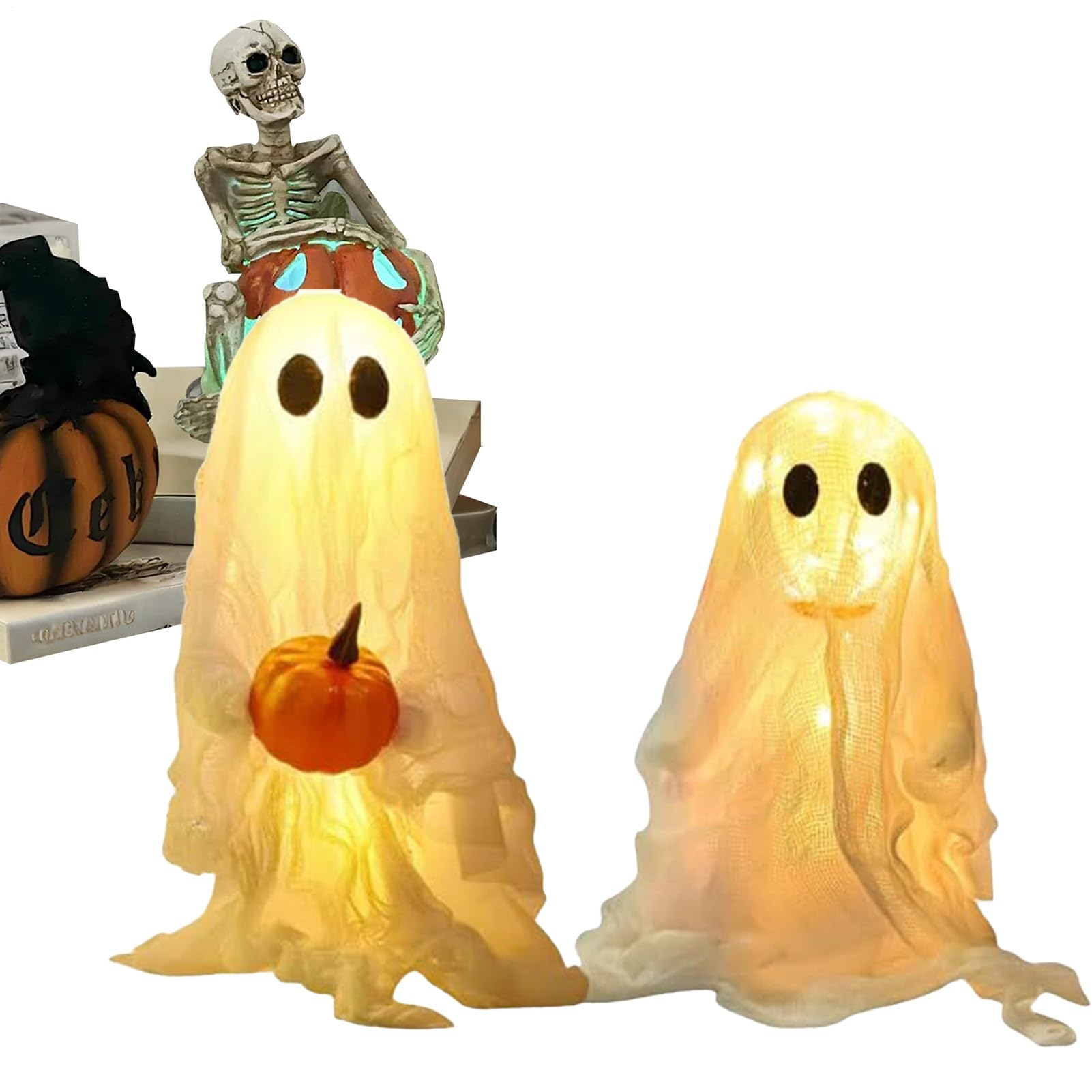 Escultura gotica para mesa de Halloween con iluminacion festiva automatica pack de 2