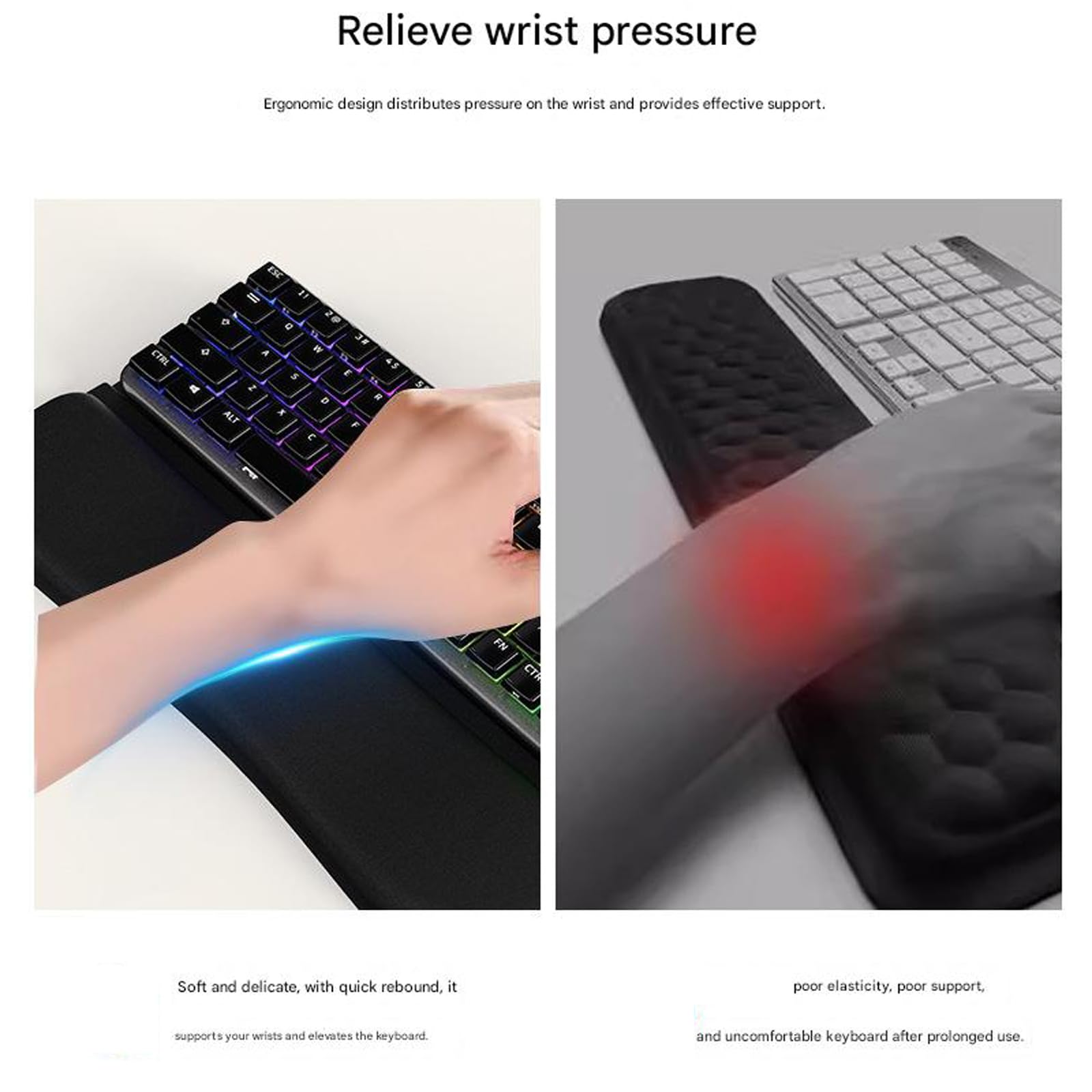 Il cuscinetto per il polso in silicone antiscivolo garantisce stabilità durante i lavori veloci in ufficio. Poggiapolsi in silicone