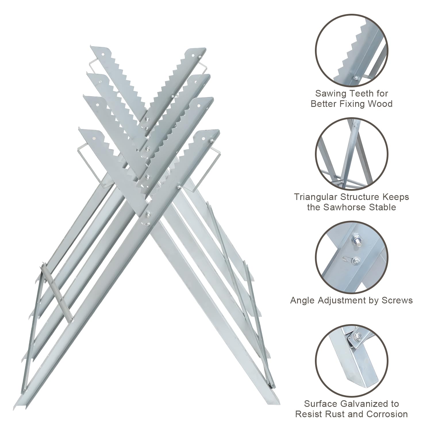 Eulenke - Caballete Plegable de Acero Galvanizado para Sierra, Resistente y Resistente a las Inclemencias del Tiempo, Capacidad de 150 kg, 81x80x80 cm, Plata