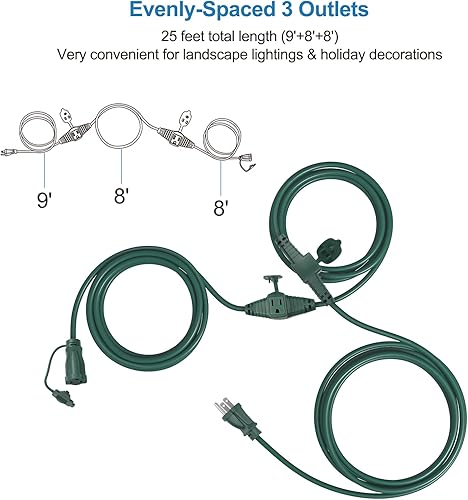 Miniatura 7 de DEWENWILS Foco de Halloween para exteriores, cable de extensión de 25 pies para exteriores