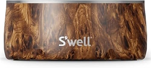 S'well Cuenco de acero inoxidable para perros de tamaño pequeño a mediano, 16 onzas, madera de teca, diseño antideslizante y sin derrames, con parte disponible en Yaxa Colombia