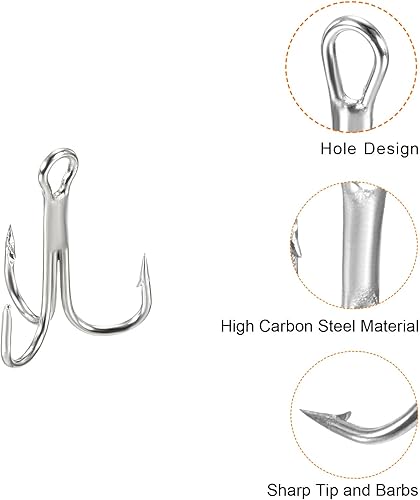 Miniatura 4 de PATIKIL Anzuelos de pescado agudos de acero al carbono, gancho de curva redondo afilado Gancho de púas triple para agua dulce y salada